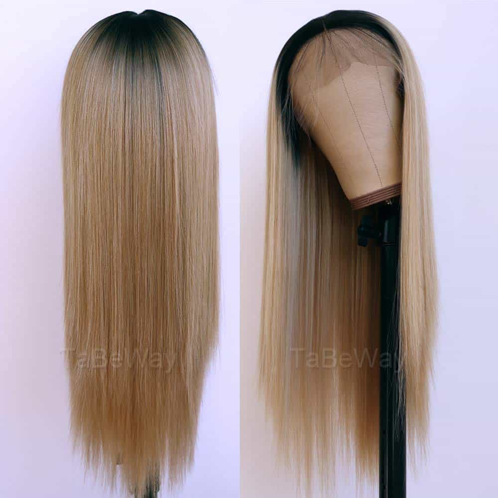 Pelucas de Encaje Rubia Ombre con Raíces Negras Largas - Imagen 6