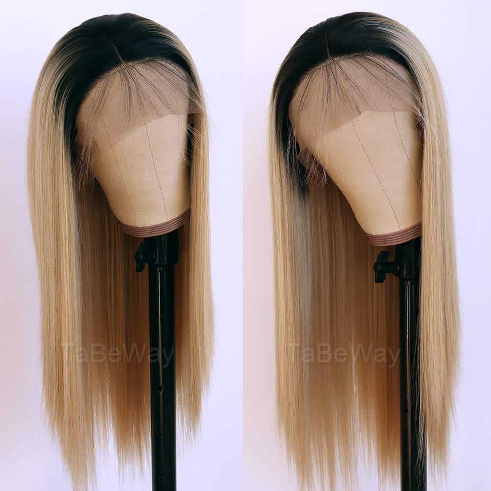 Pelucas de Encaje Rubia Ombre con Raíces Negras Largas - Imagen 4