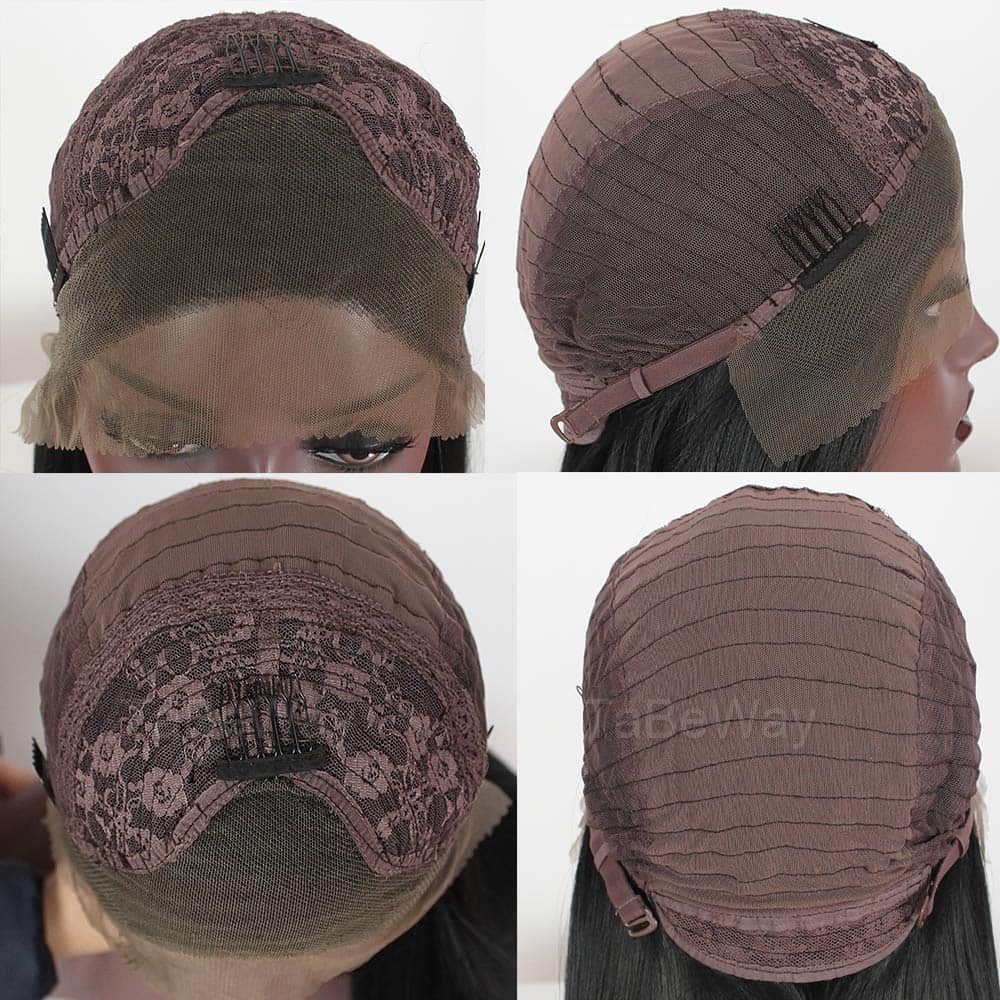 Pelucas de Encaje Rubia Ombre con Raíces Negras Largas - Imagen 7