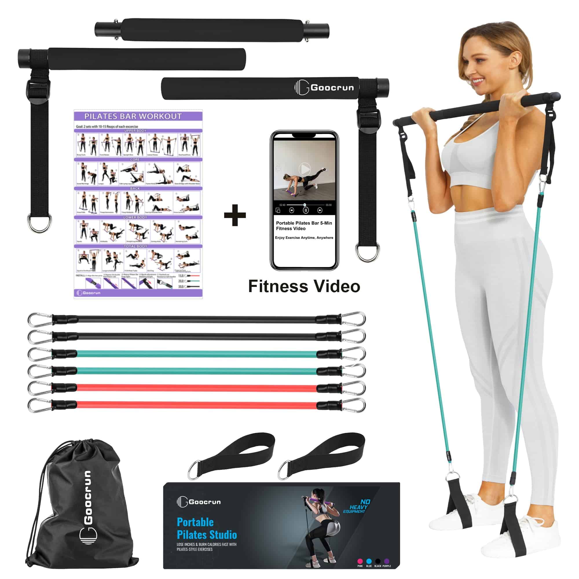Kit de Barra de Pilates Portátil Goocrun -Negro - Estándar