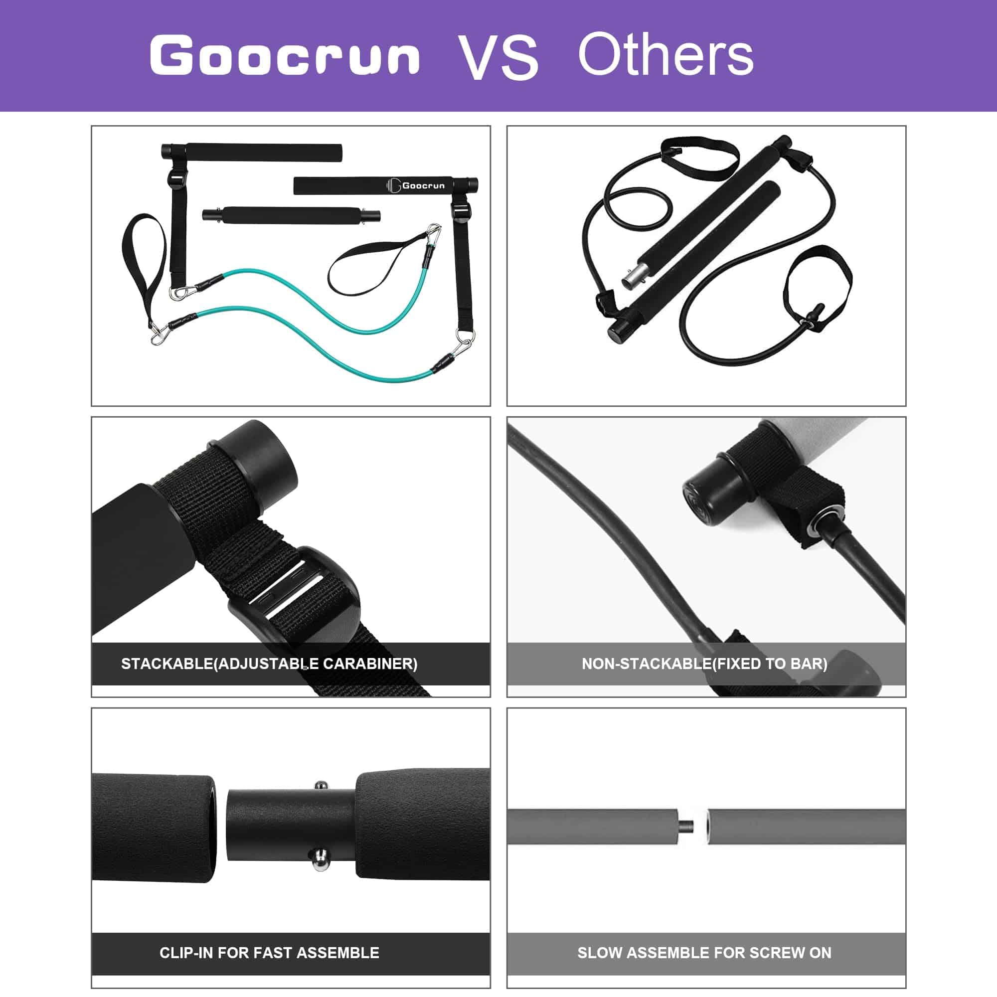 Kit de Barra de Pilates Portátil Goocrun -Negro - Estándar - Imagen 6