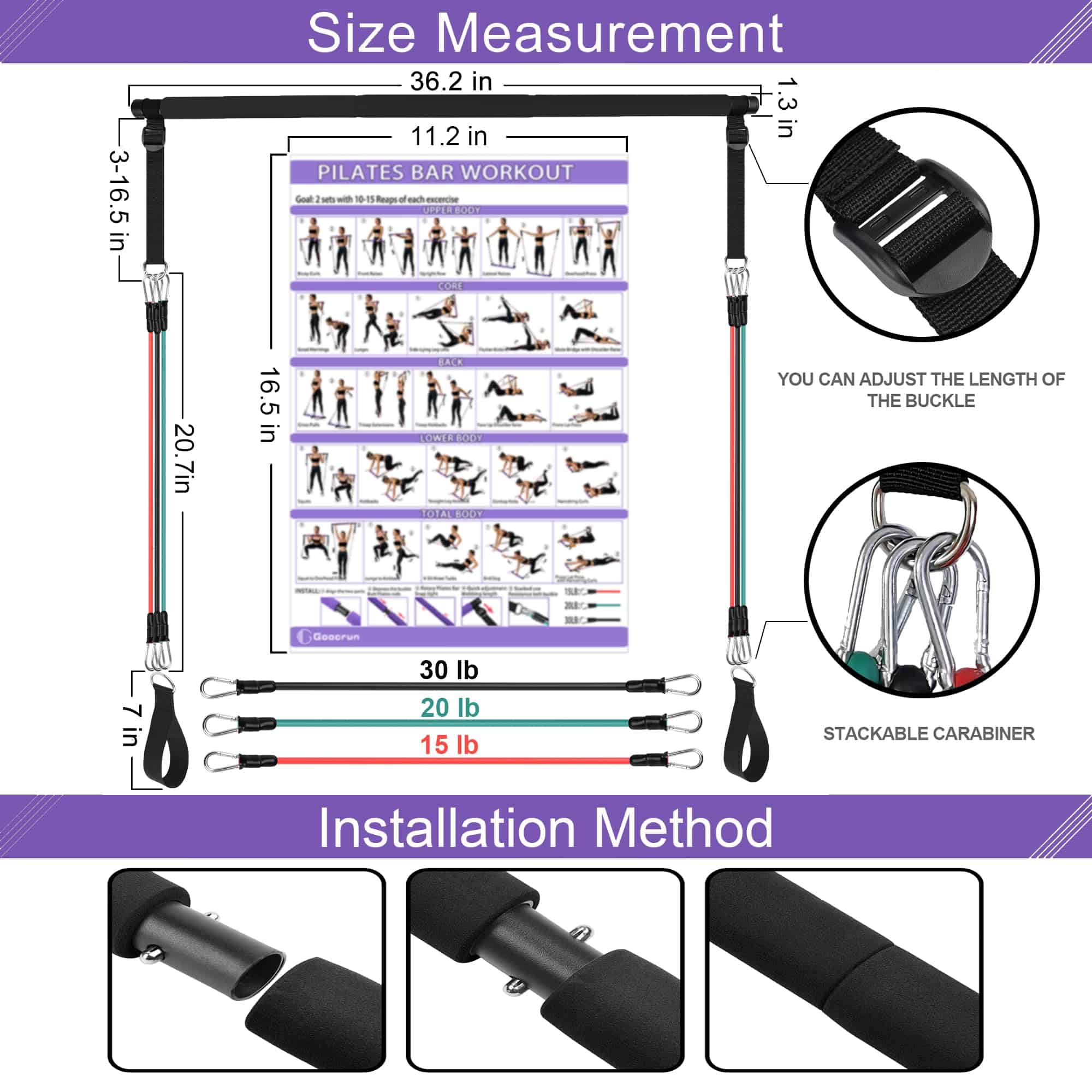 Kit de Barra de Pilates Portátil Goocrun -Negro - Estándar - Imagen 5