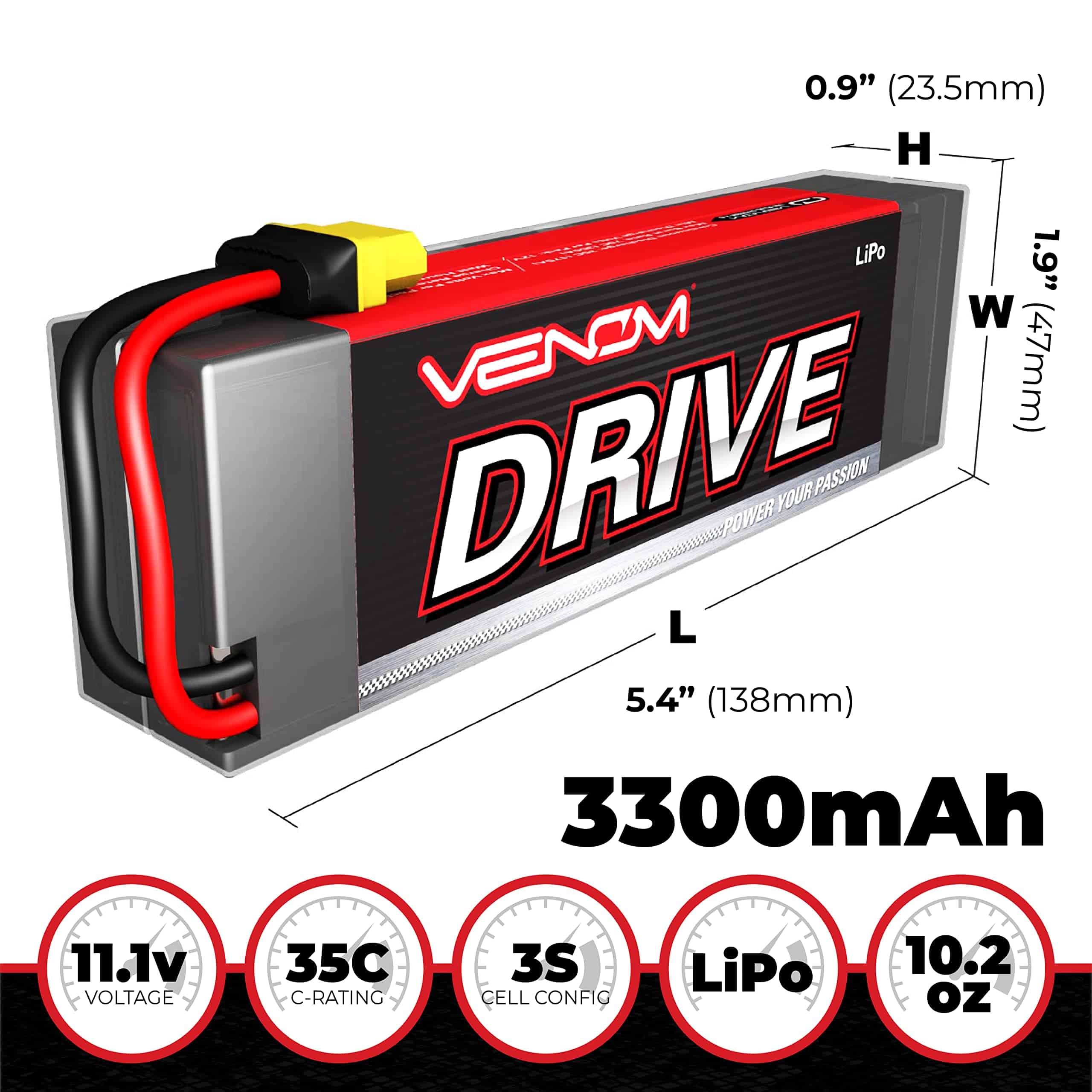 Batería Venom Drive Series 35C 3S - 3300mAh 11.1V LiPo RC - - Imagen 3