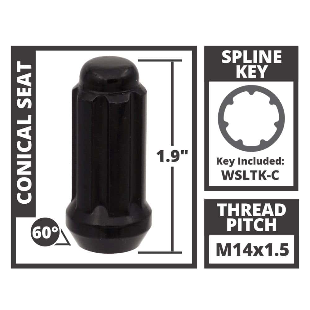 Juego de 24 Birlos Cónicos de Estriado Negro 14x1.5 1.9" de - Imagen 3