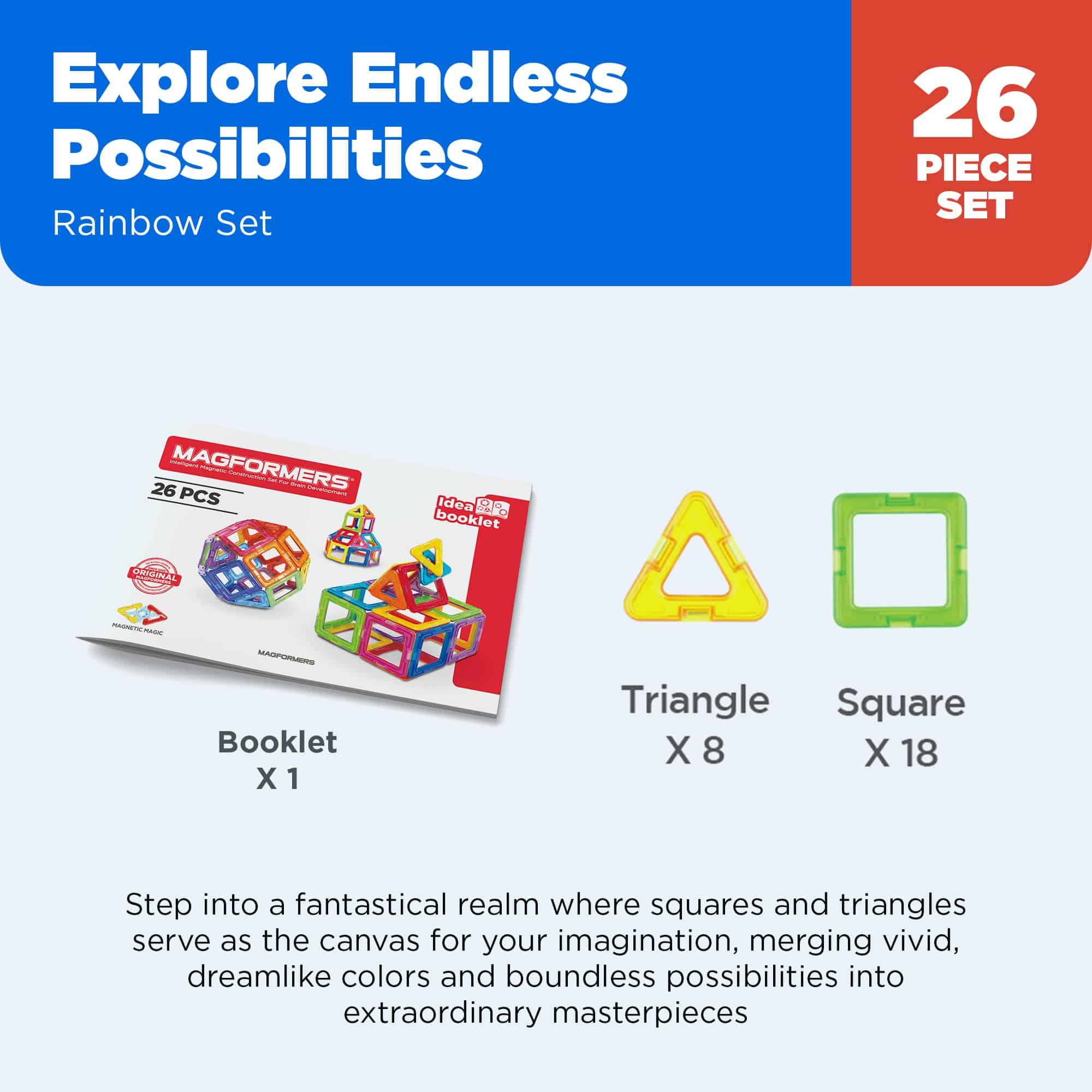 Set Magformers Rainbow de 26 piezas | Bloques magnéticos de - Imagen 8