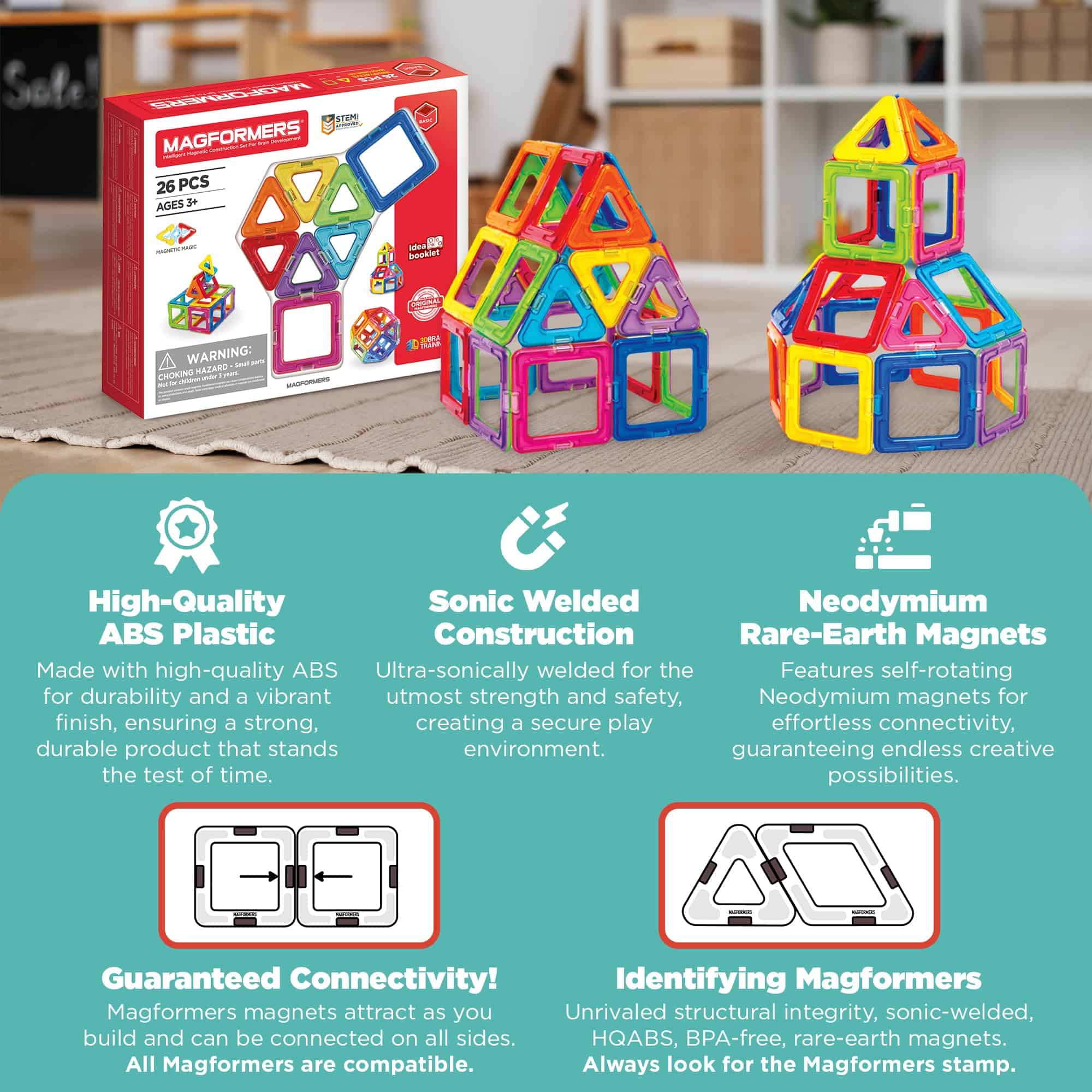 Set Magformers Rainbow de 26 piezas | Bloques magnéticos de - Imagen 7