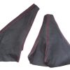 Fundas de cuero negro con costuras rojas para palanca de