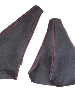 Fundas de cuero negro con costuras rojas para palanca de