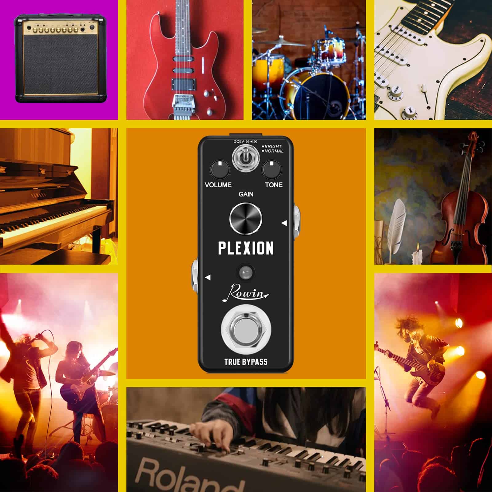 Pedal de Distorsión Rowin Plexion para Guitarra y Bajo con - Imagen 8