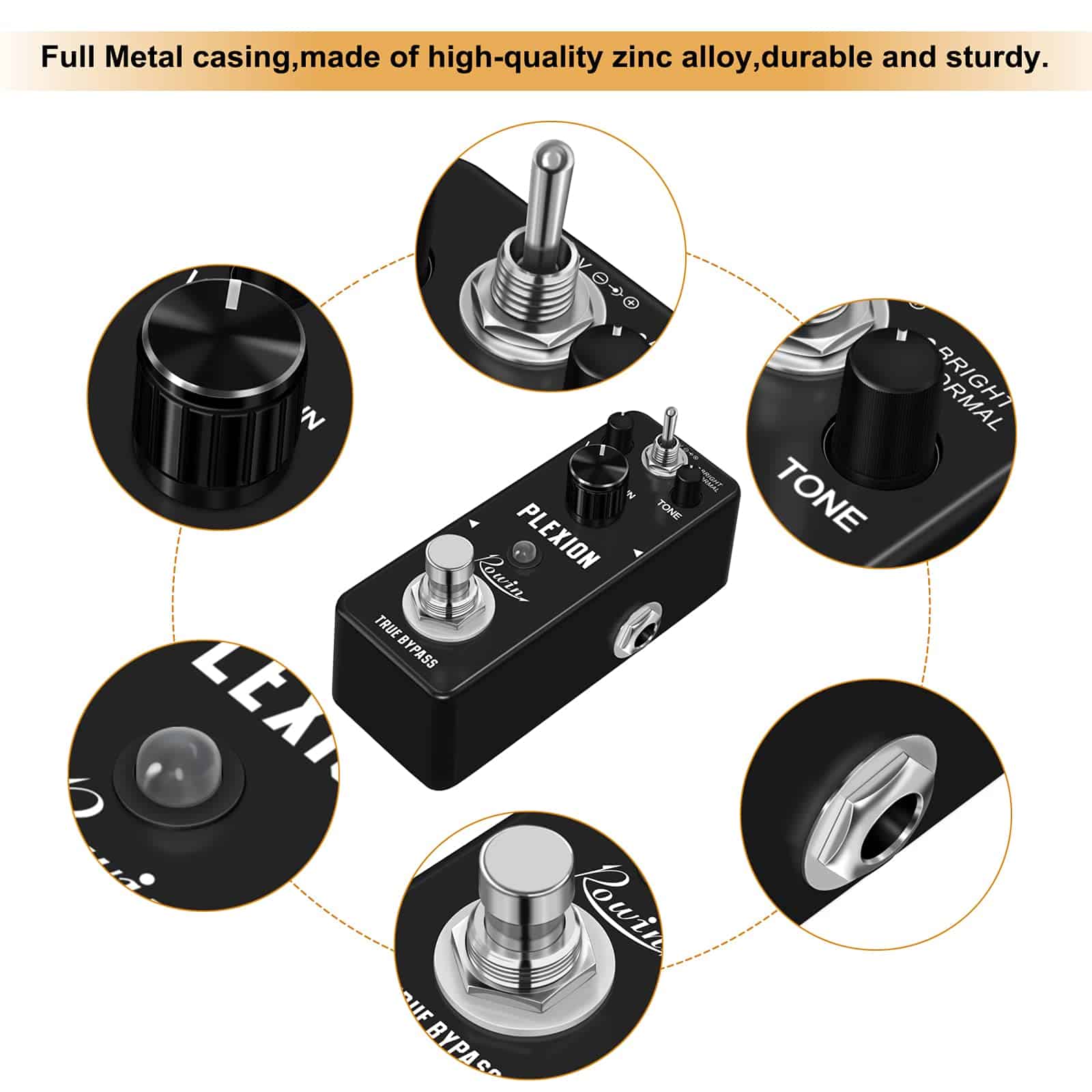 Pedal de Distorsión Rowin Plexion para Guitarra y Bajo con - Imagen 5