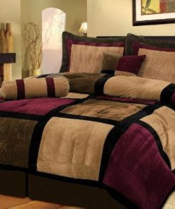 Juego de Edredón de 7 Piezas en Borgoña, Marrón y Negro de