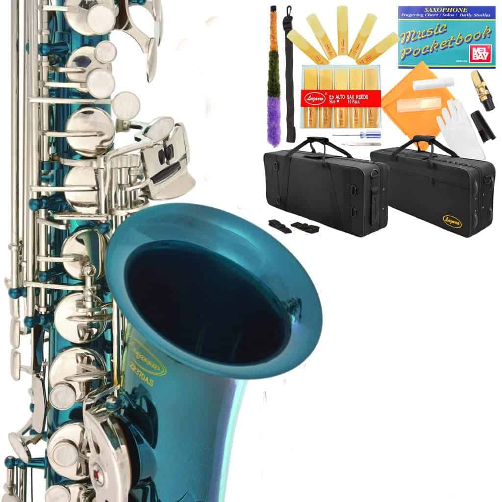 Saxofón Alto Lazarro Profesional Cuerpo Azul Marino Teclas