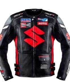 Chamarra de Cuero para Motocicleta Corelli MG Suzuki Negra