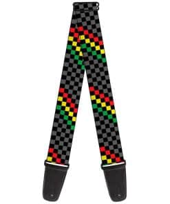 Correa para Guitarra Buckle-Down a Cuadros Negro Gris Rasta