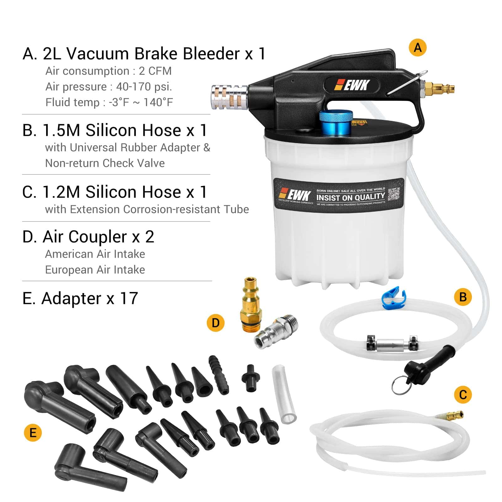 Extractor de Frenos de Vacío Neumático EWK 22 Piezas 2L con - Imagen 3