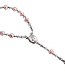 Rosario de Plata Esterlina Rosa para Bautizo de Niñas