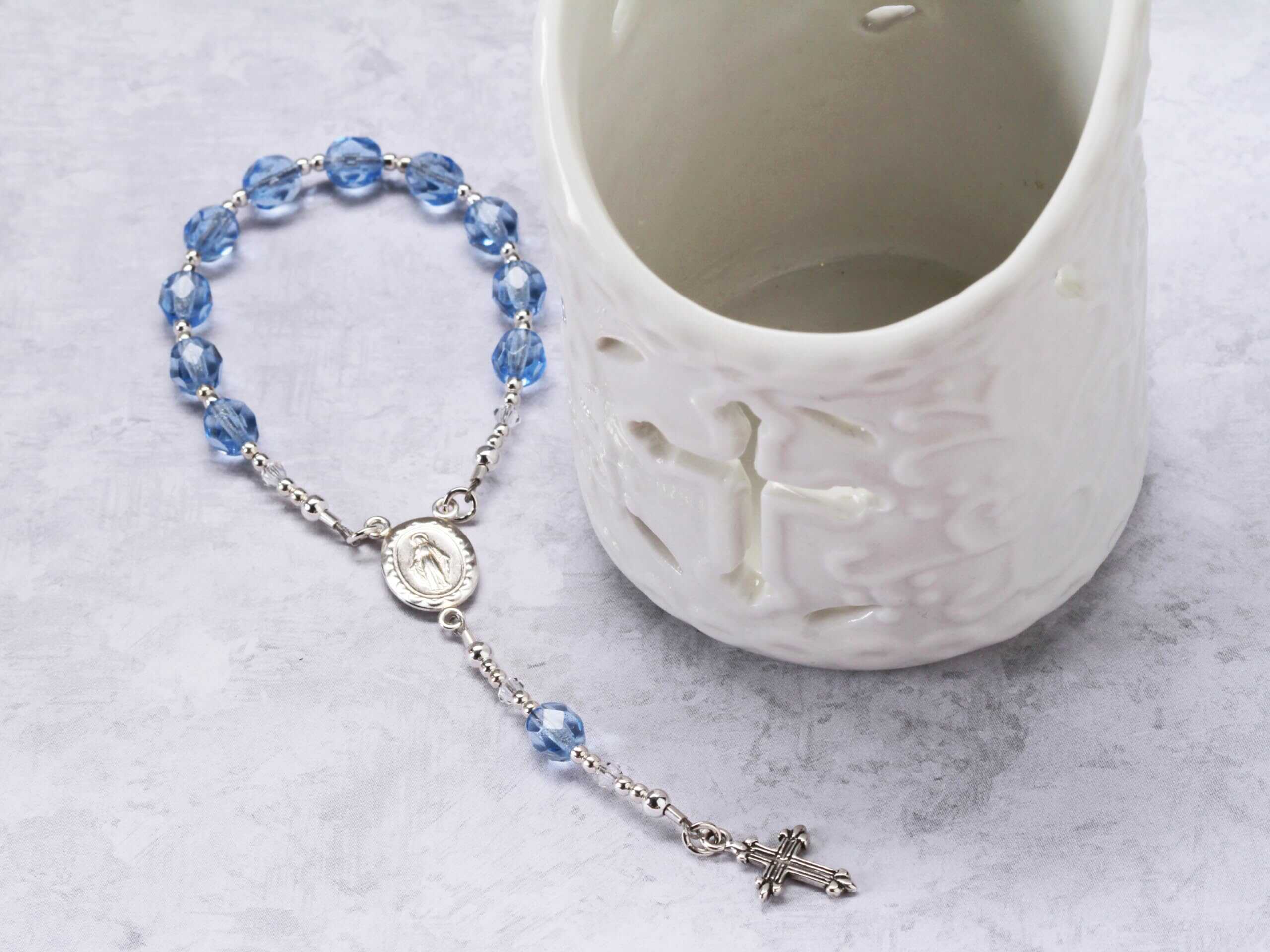 Rosario de Plata Esterlina Azul para Bebé Regalo de Bautizo - Imagen 4