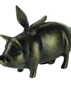 Alcancía de Cerdo Volador Color Negro y Dorado