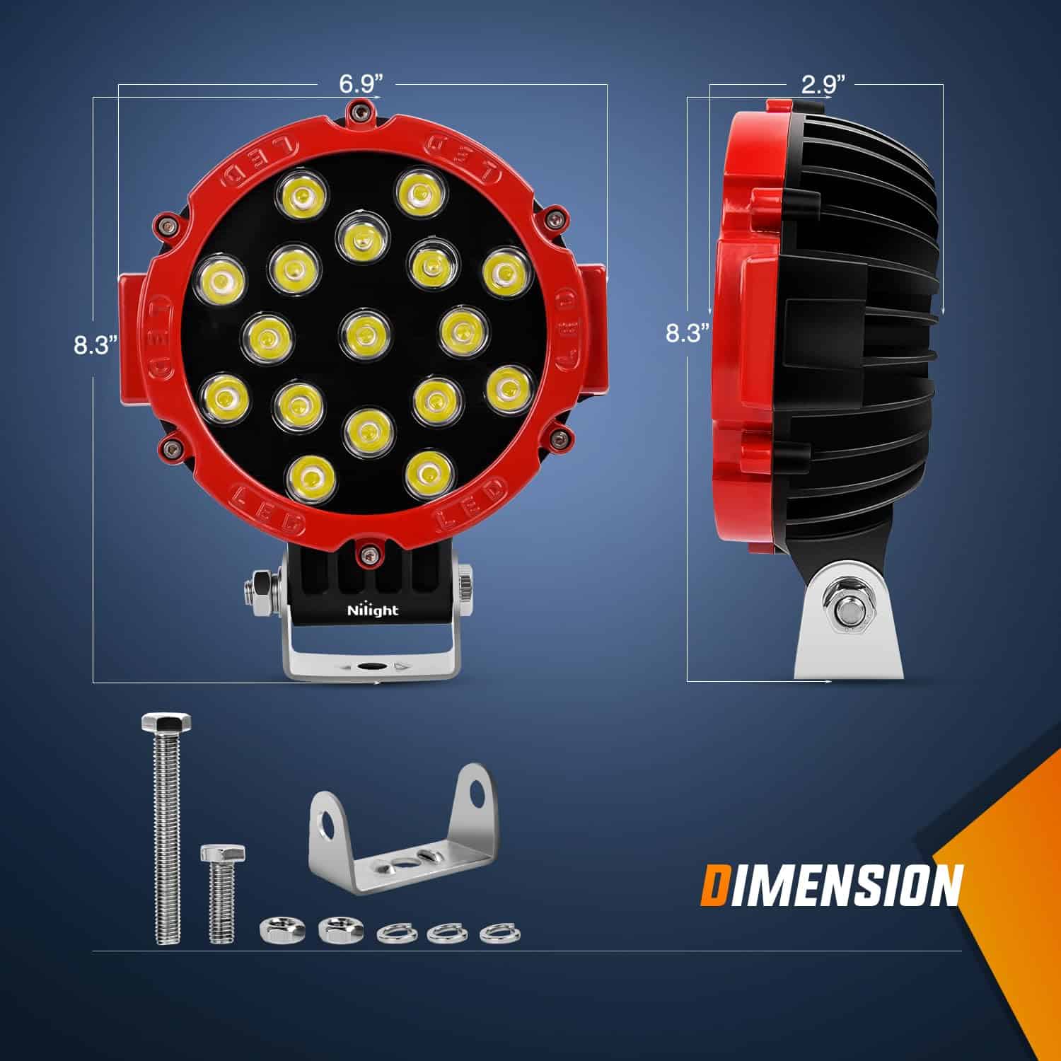 Barra de luz LED Nilight 2PCS 7" 51w 5100LM Rojo Ronda Spot - Imagen 3