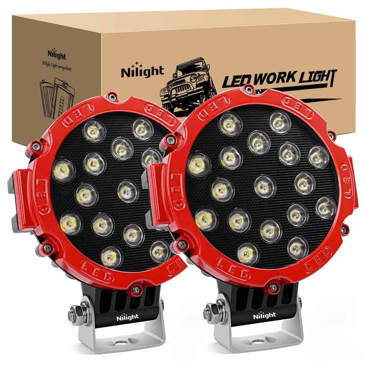 Barra de luz LED Nilight 2PCS 7" 51w 5100LM Rojo Ronda Spot