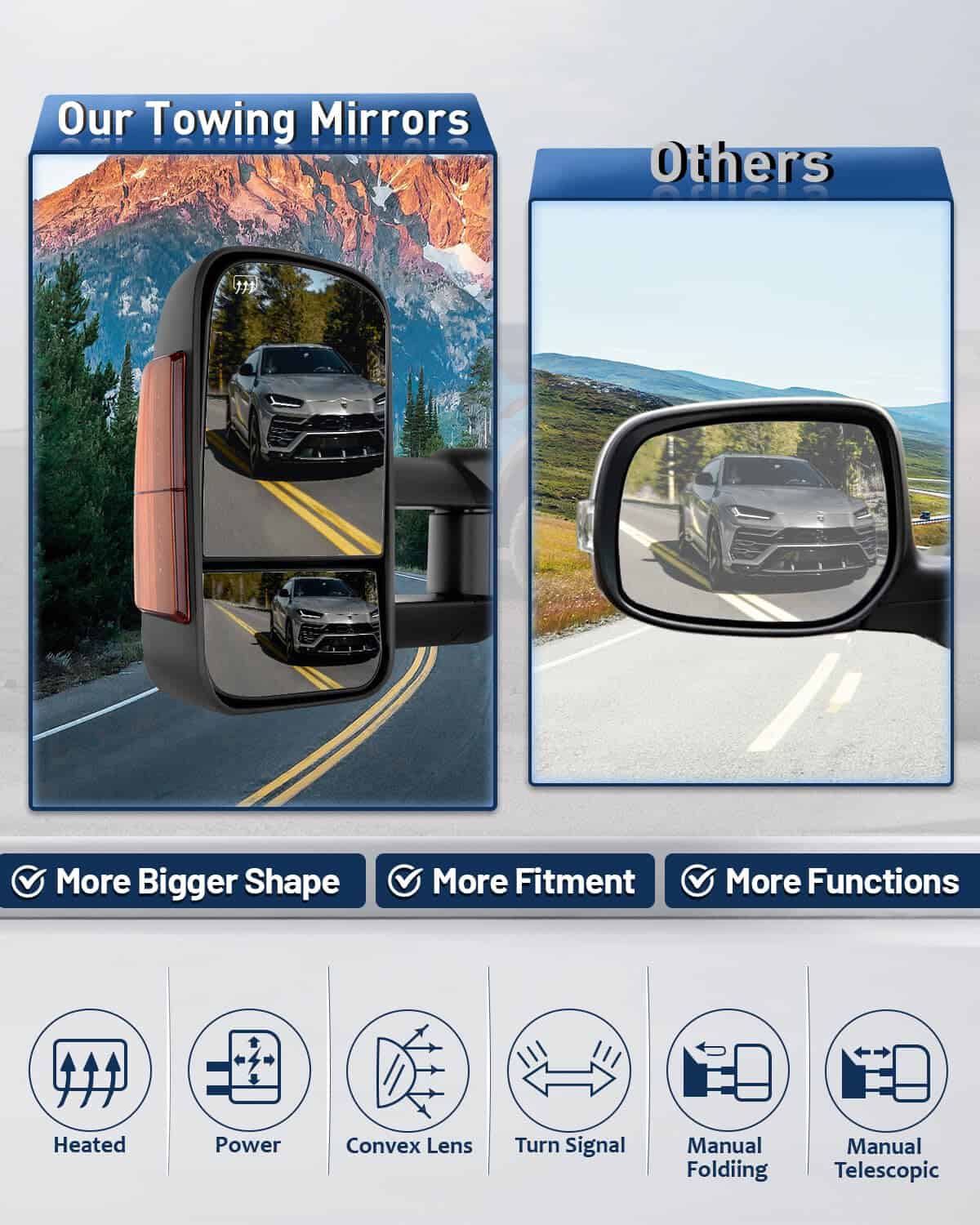 Espejos de remolque ECCPP par de repuesto para 2003-06 para - Imagen 3