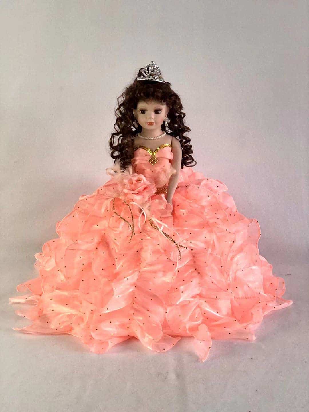 Muñeca Paraguas J.Misa de Porcelana de 18" Quinceañera Rosa