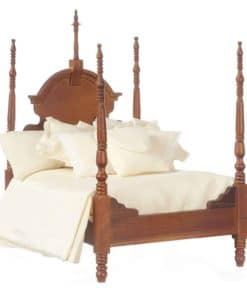 Cama con dosel doble de madera en miniatura a escala 1:12