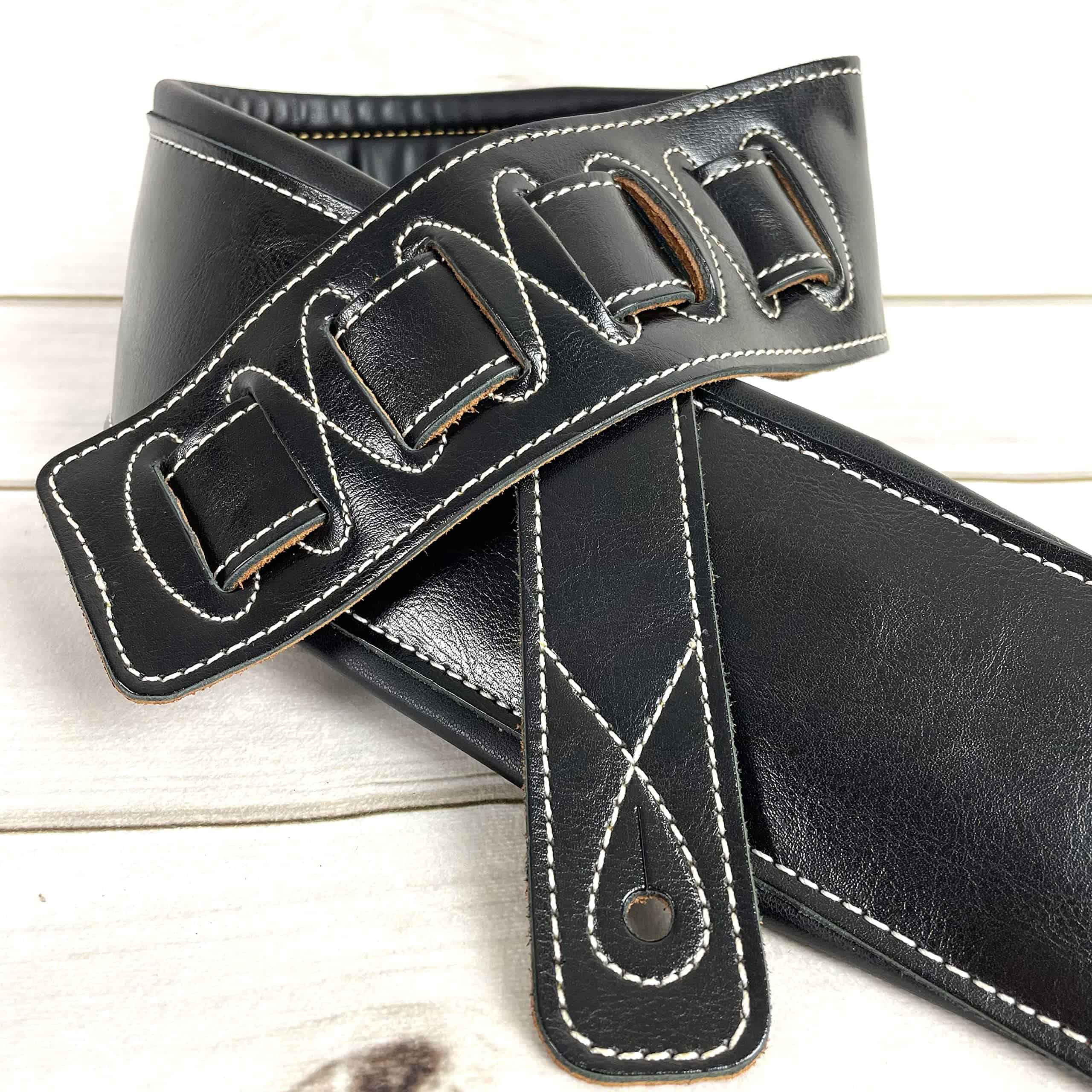 Correa de guitarra acolchada de cuero negro de alta calidad - Imagen 4