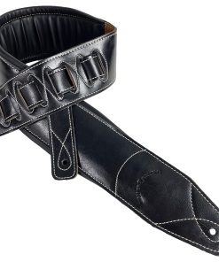 Correa de guitarra acolchada de cuero negro de alta calidad
