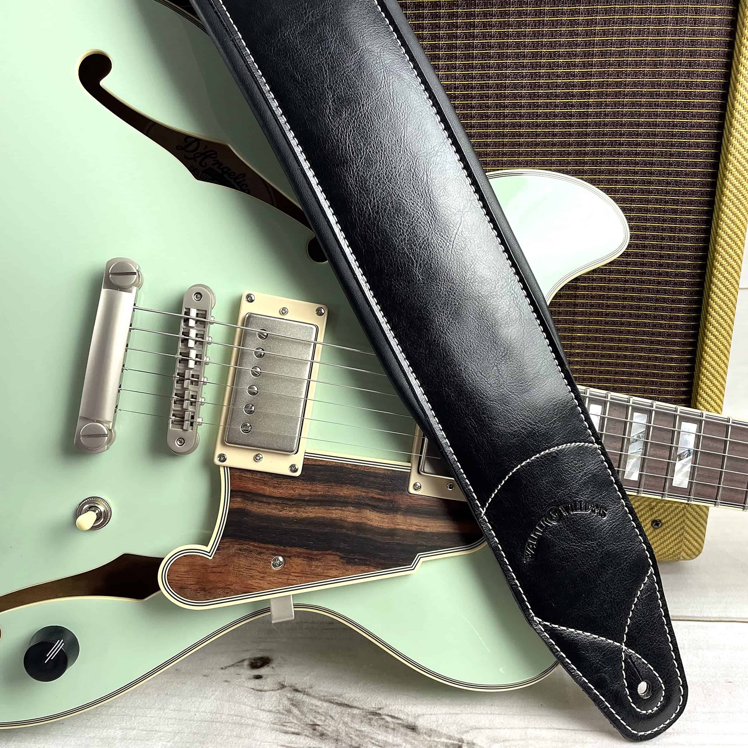 Correa de guitarra acolchada de cuero negro de alta calidad - Imagen 7