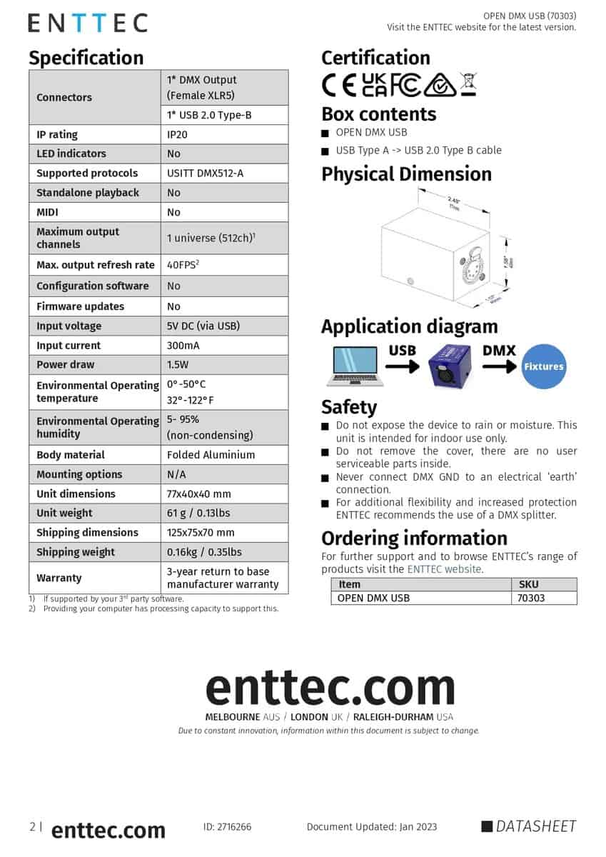 Interfaz de Iluminación Enttec Open DMX USB 70303 - Open - Imagen 8