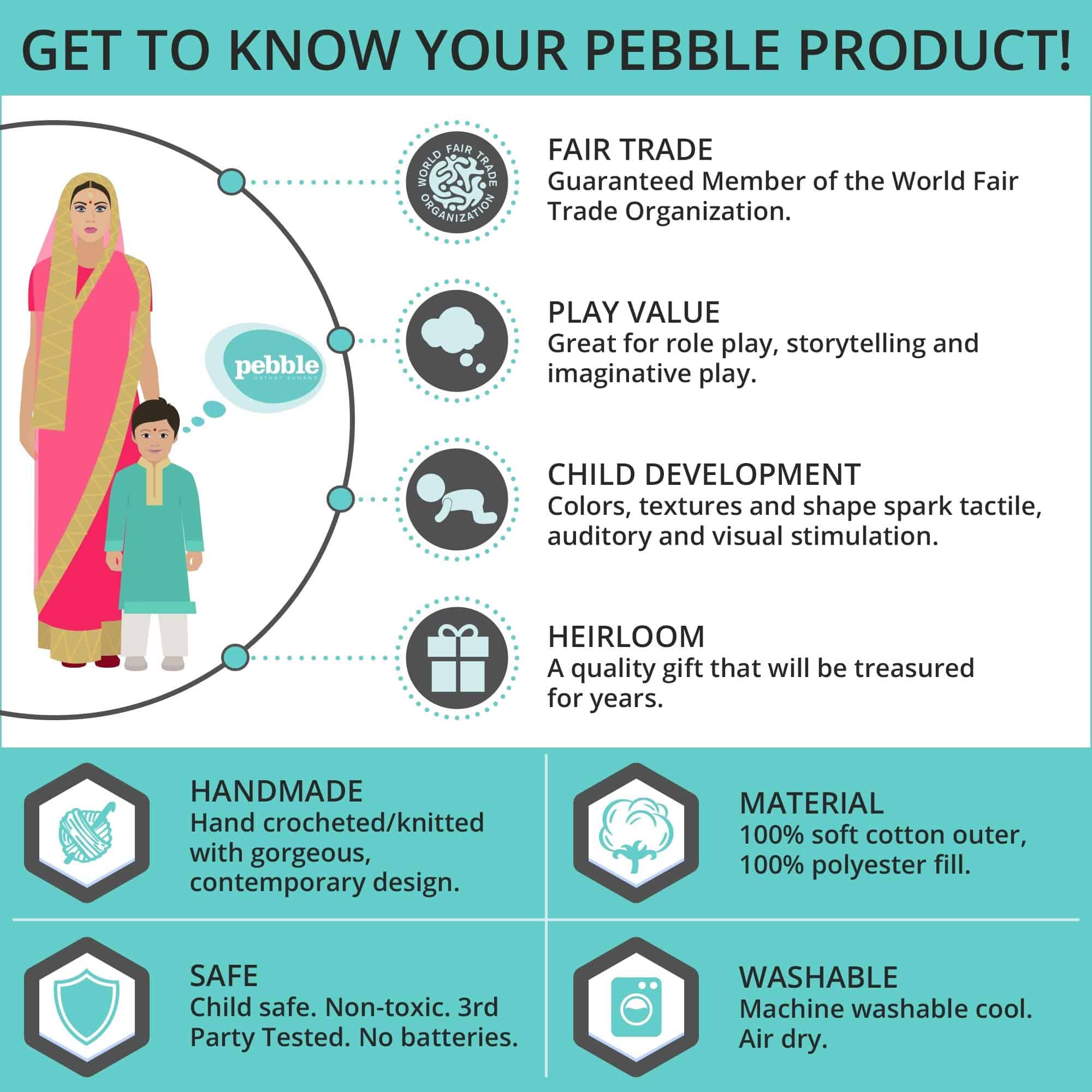 Muñeca Rosa Bailarina de Comercio Justo Pebble - Imagen 7