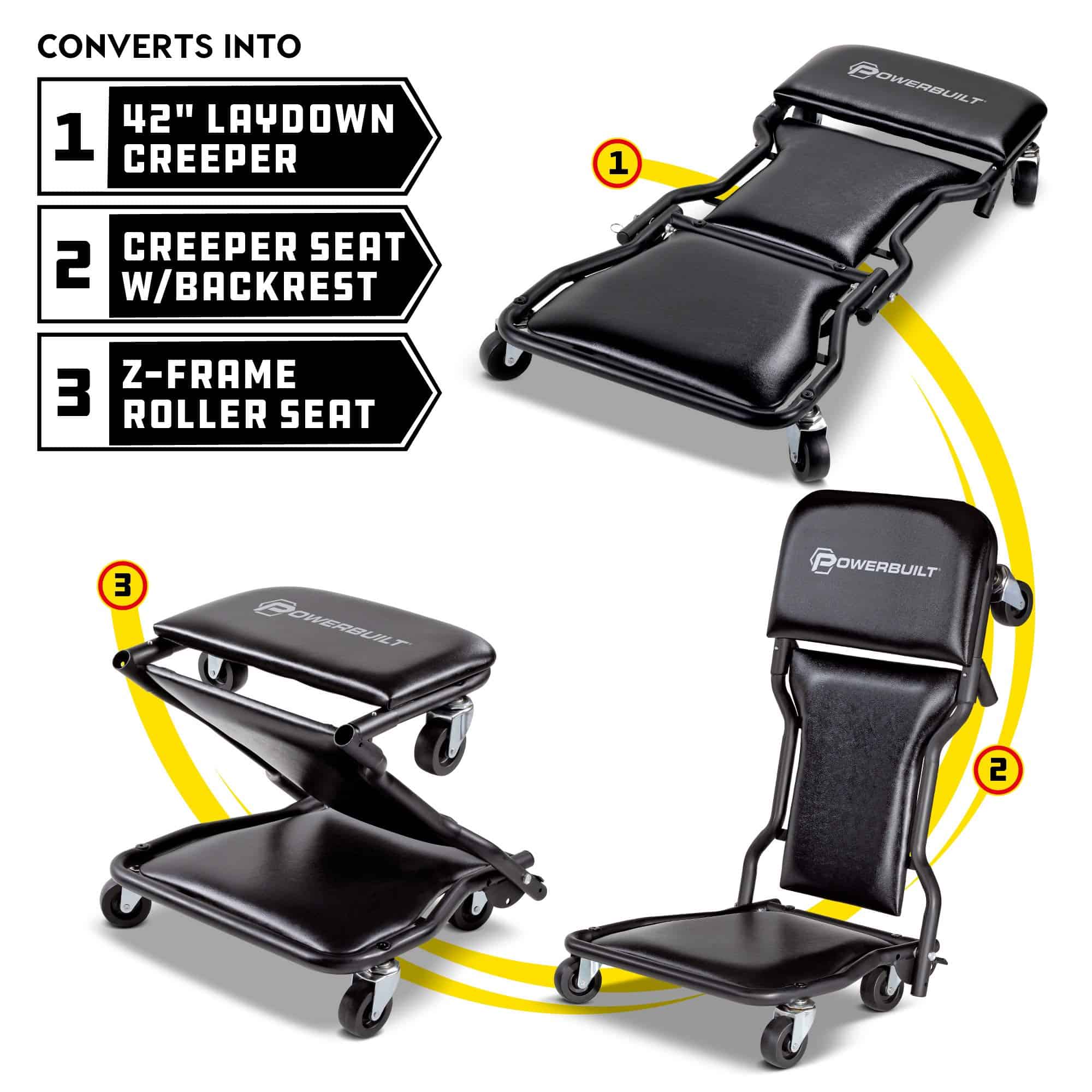 Powerbuilt 42-Inch Triplex Folding Creeper, Asiento Rodante - Imagen 3