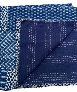 Colcha Kantha Indigo Reversible Estampado a Mano en Bloque