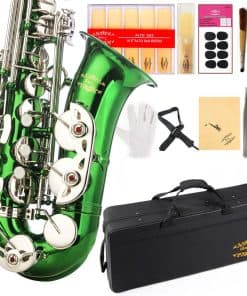 Saxofón Alto E Flat Glory Verde/Plateado con 11 cañas, 8