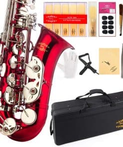 Saxofón Alto en Mi Bemol Rojo/Plata con 11 cañas, 8