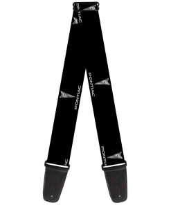 Correa de guitarra Pontiac Negro Plata Logo Repeat 2