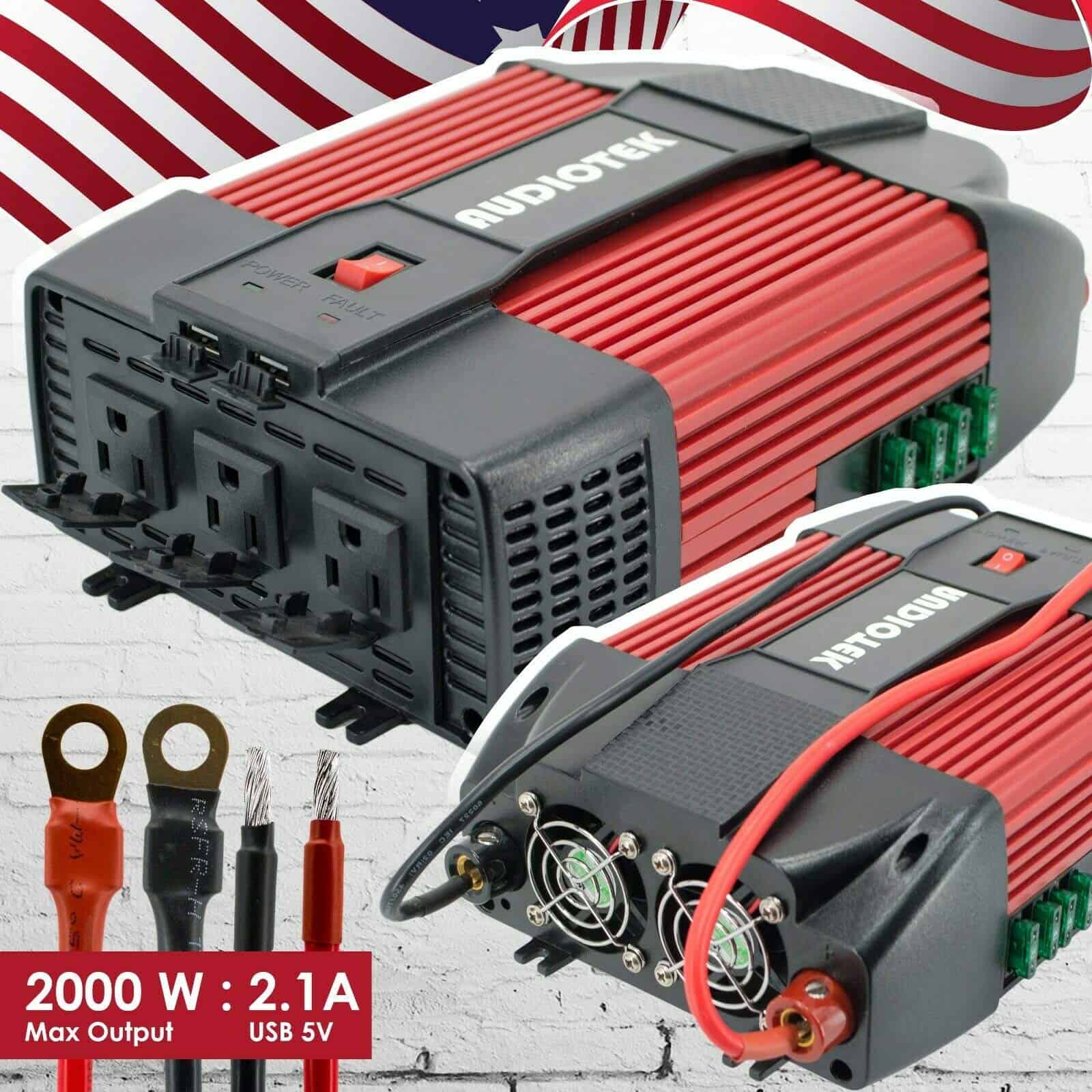 Inversor de corriente Audiotek 2000W DC 12V AC 110V