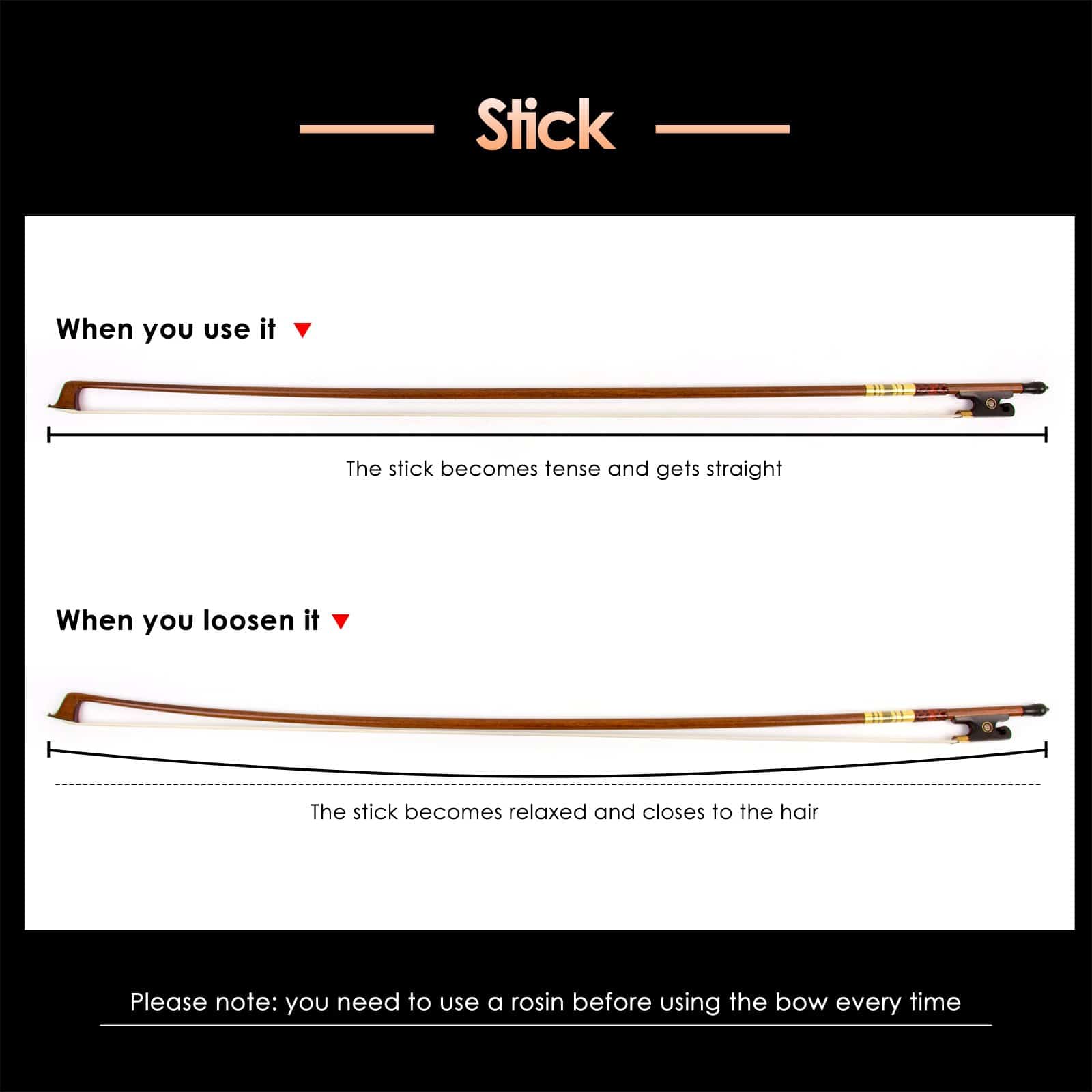 Arco de violín barroco modelo 4/4 de sándalo Kmise MI0168 - Imagen 6