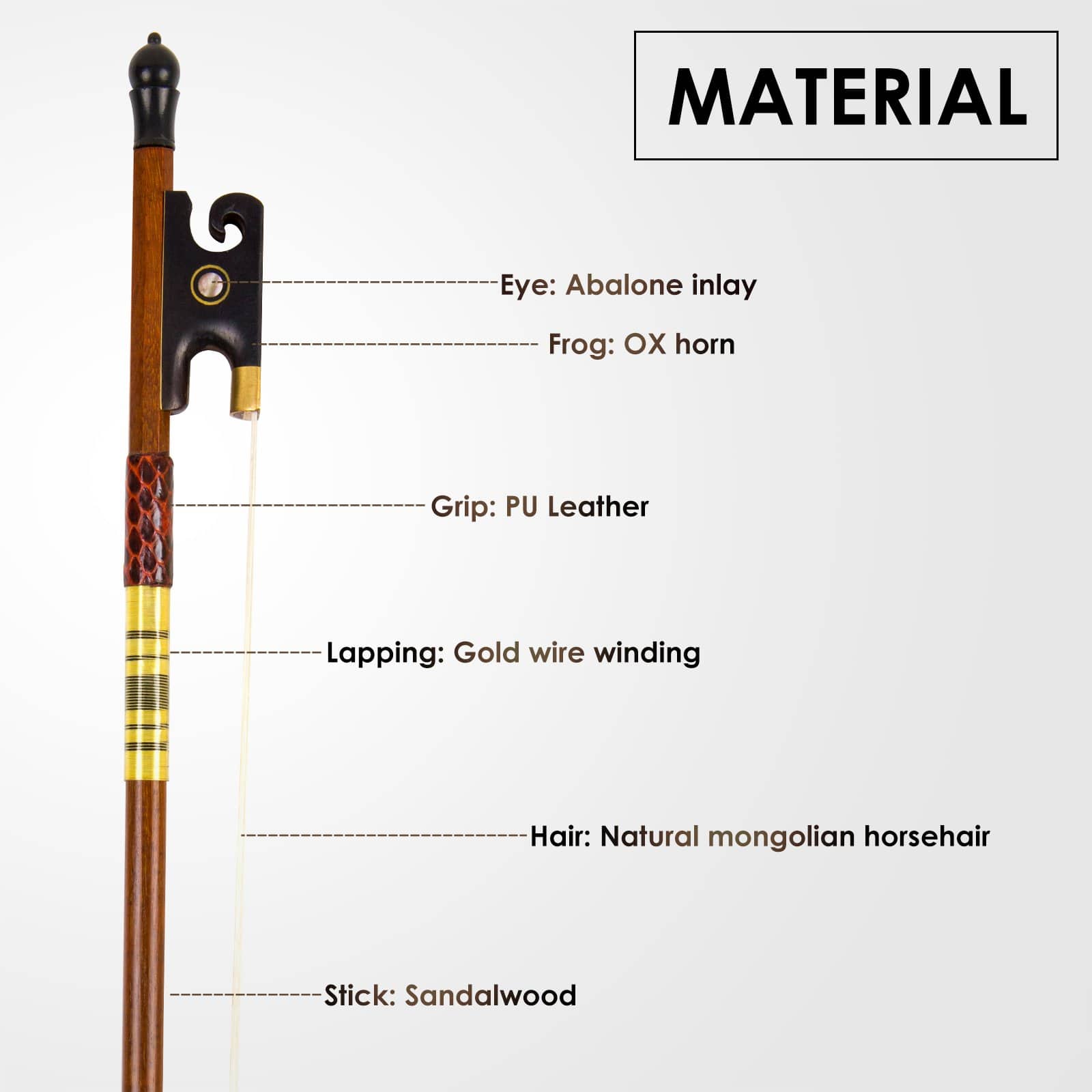 Arco de violín barroco modelo 4/4 de sándalo Kmise MI0168 - Imagen 5