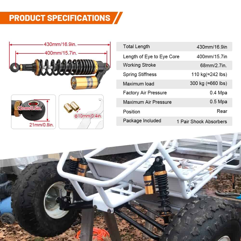 Par de 400mm Amortiguadores de Motocicleta ATV Universal - Imagen 4