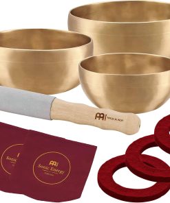 Set de 3 Cuencos Cantores de Bronce con Mazo, Anillos de