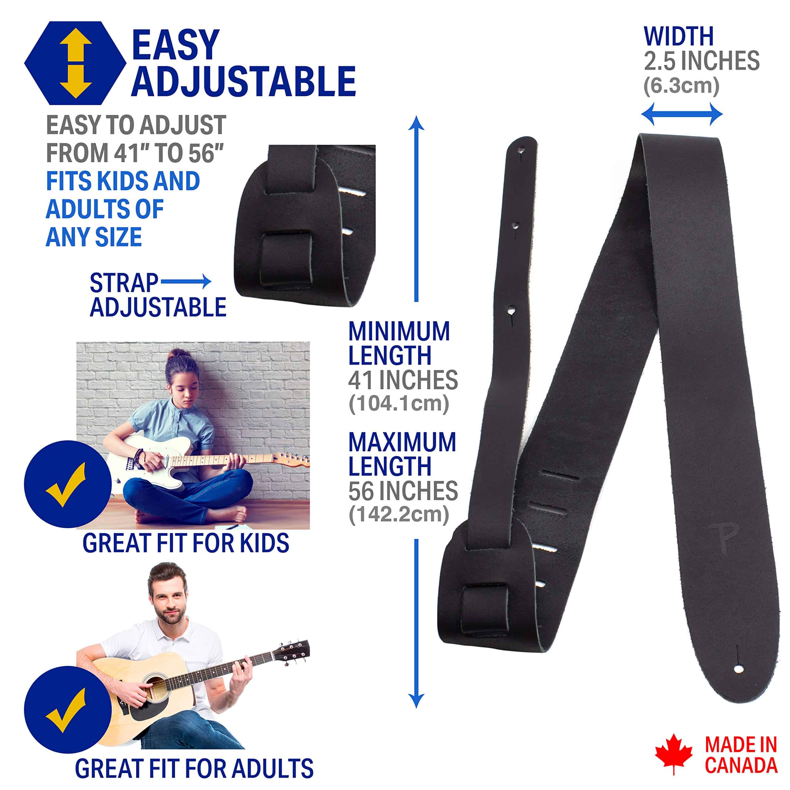 Correa de Guitarra de Cuero Básica Ajustable para Guitarras - Imagen 3