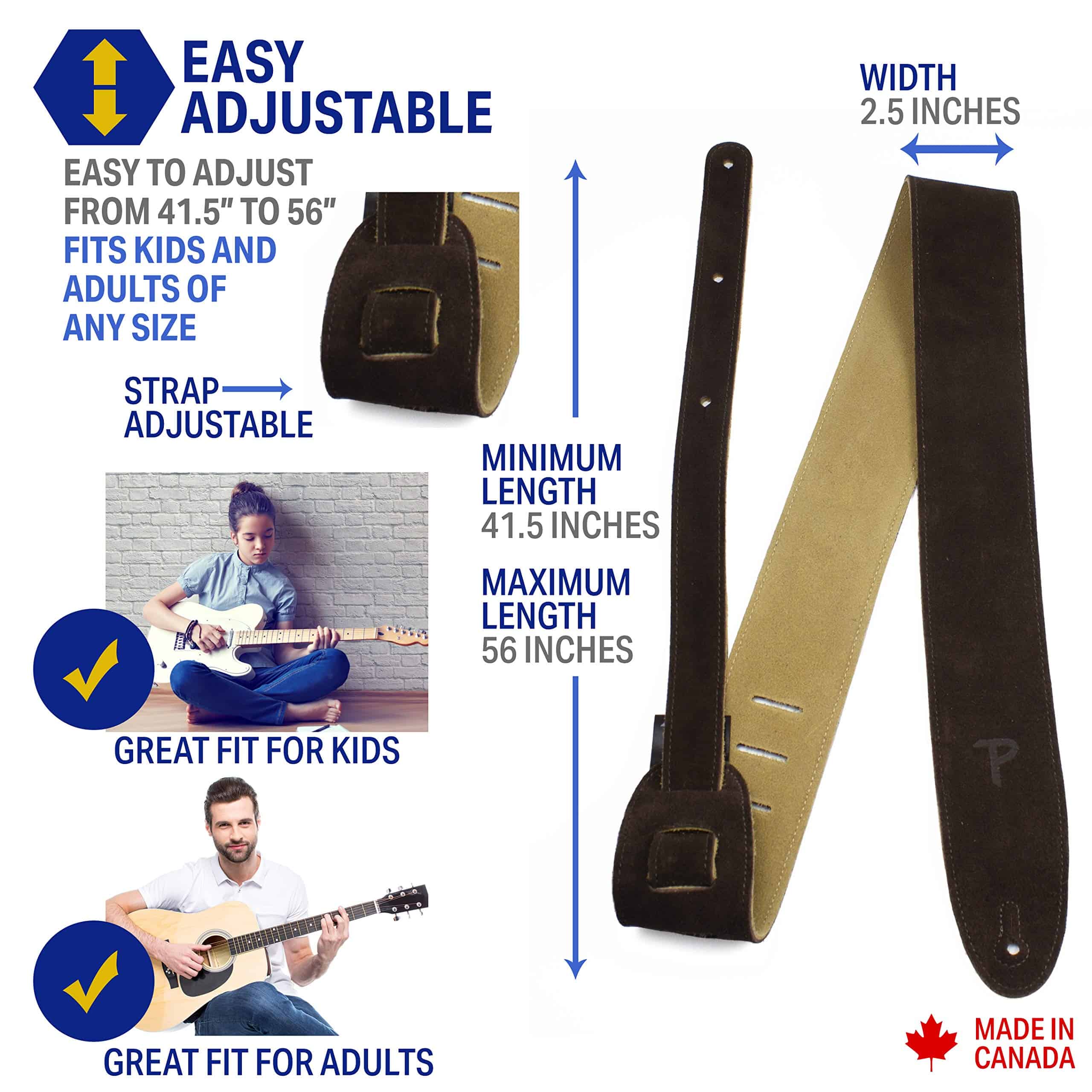 Correa de Guitarra de Ante Perri's Leathers, Marrón, - Imagen 3