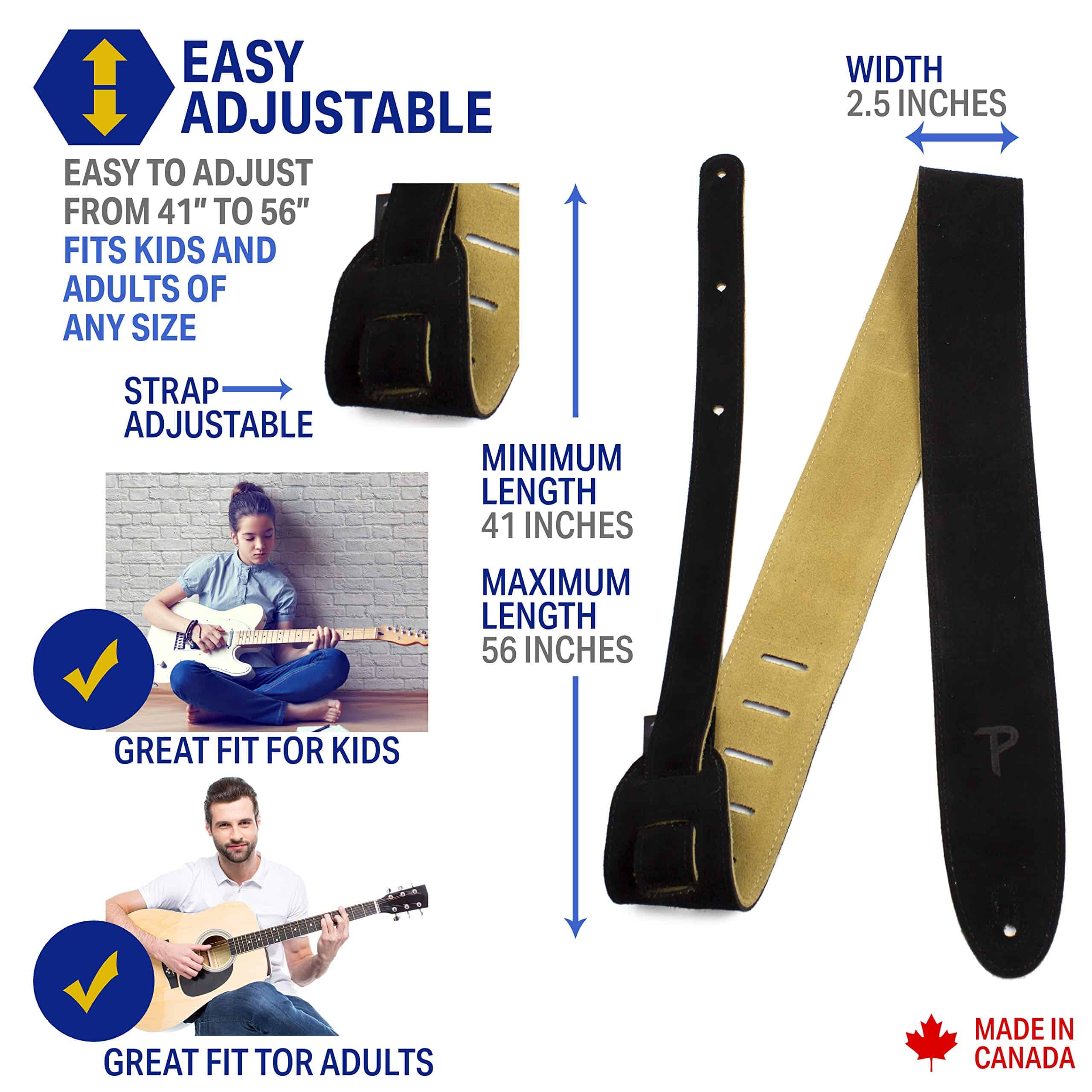 Correa de guitarra de ante Perri's Leathers, negra, - Imagen 3