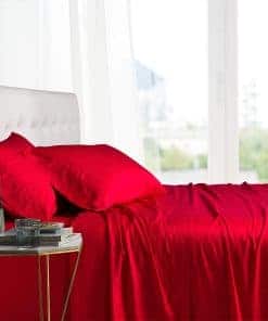 Juego de sábanas de bambú 100% viscosa -Rojo