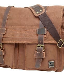 Bolso de Mensajero Clásico de Cuero y Lona para Hombre y