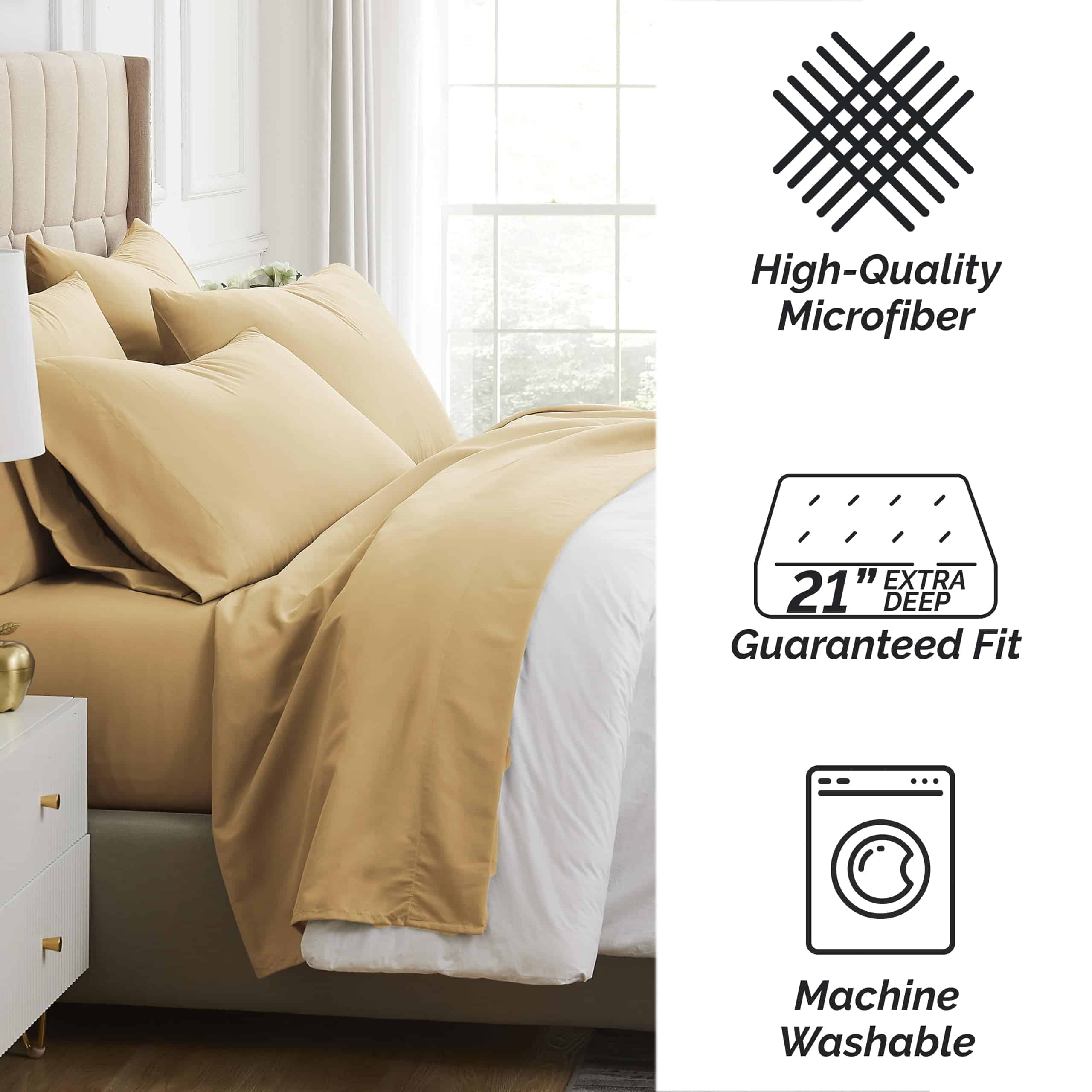 Juego de Sábanas de Microfibra de 6 Piezas -Gold - Imagen 7