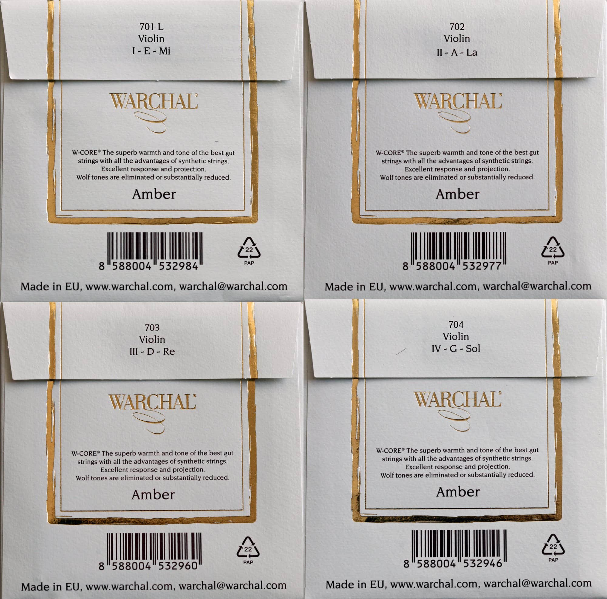 Set de cuerdas para violín Warchal Amber con extremo en - Imagen 3