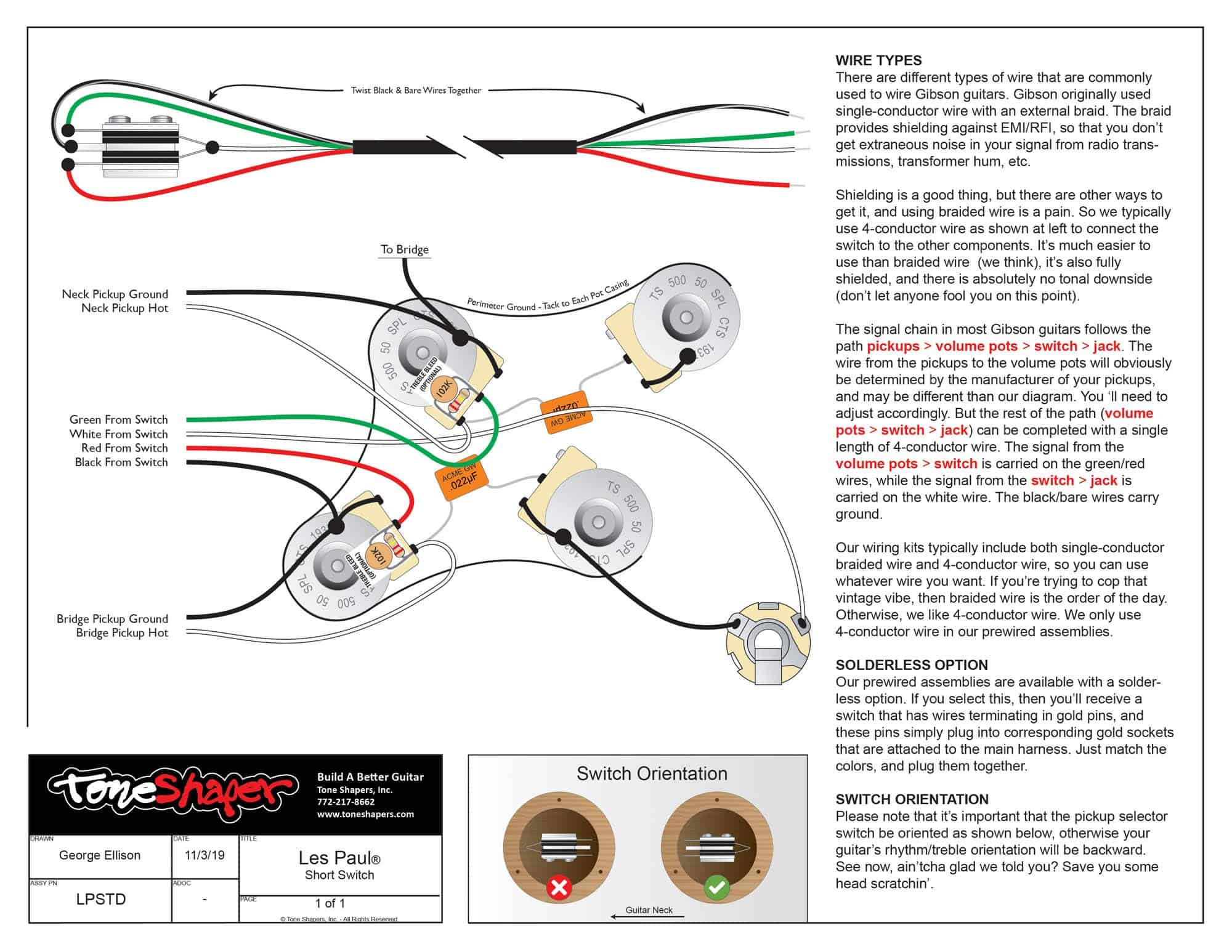 Kit de cableado para guitarra ToneShaper, para Les Paul - Imagen 4